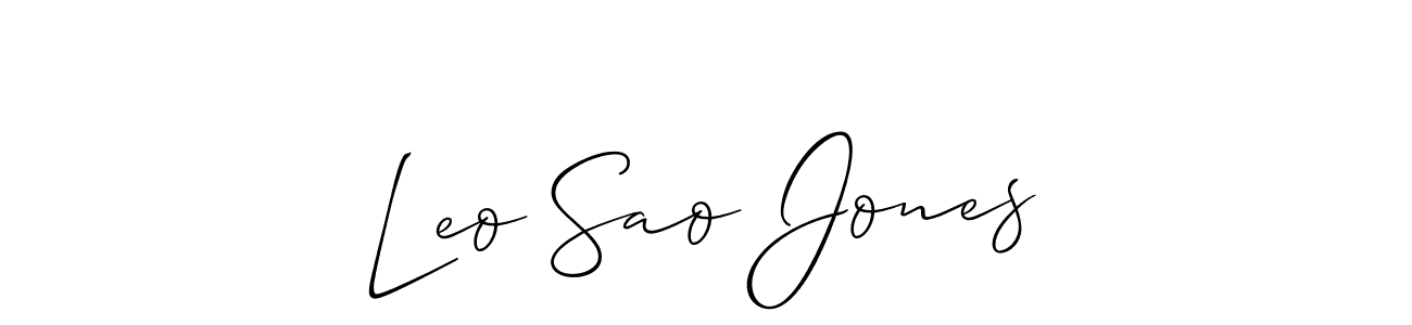 The best way (Allison_Script) to make a short signature is to pick only two or three words in your name. The name Leo Sao Jones include a total of six letters. For converting this name. Leo Sao Jones signature style 2 images and pictures png