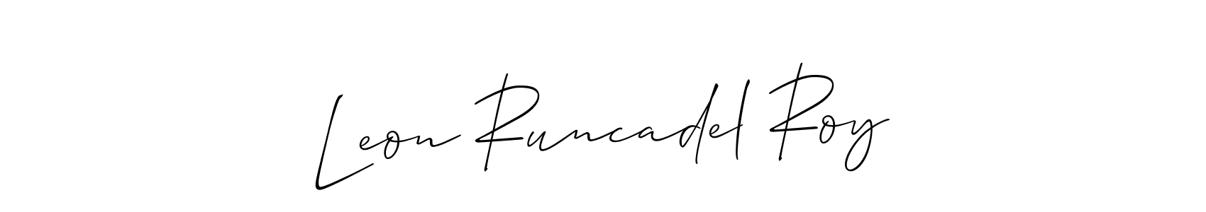 How to make Leon Runcadel Roy name signature. Use Allison_Script style for creating short signs online. This is the latest handwritten sign. Leon Runcadel Roy signature style 2 images and pictures png