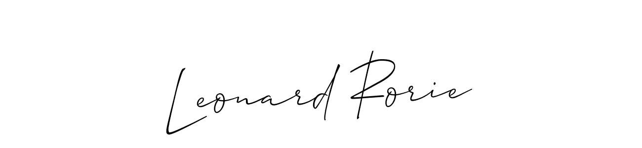 The best way (Allison_Script) to make a short signature is to pick only two or three words in your name. The name Leonard Rorie include a total of six letters. For converting this name. Leonard Rorie signature style 2 images and pictures png