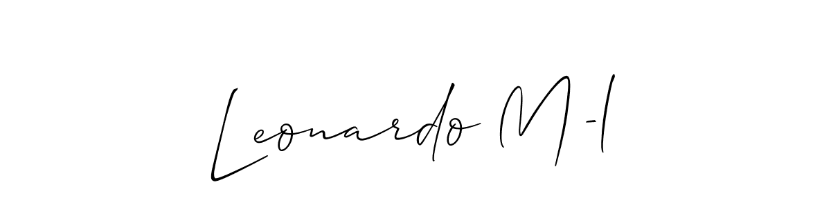 The best way (Allison_Script) to make a short signature is to pick only two or three words in your name. The name Leonardo M-l include a total of six letters. For converting this name. Leonardo M-l signature style 2 images and pictures png