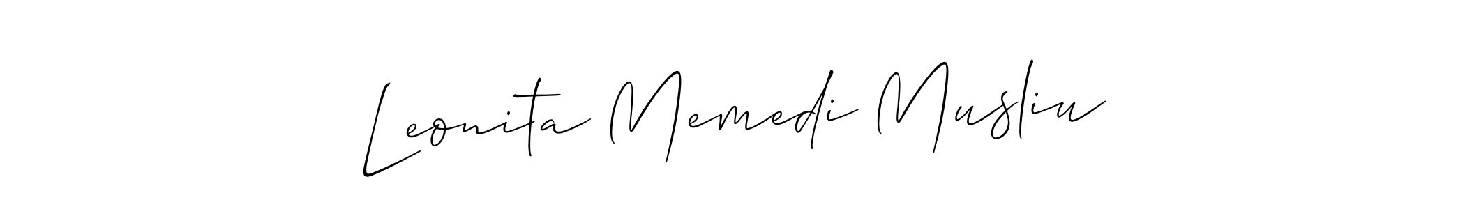 How to make Leonita Memedi Musliu name signature. Use Allison_Script style for creating short signs online. This is the latest handwritten sign. Leonita Memedi Musliu signature style 2 images and pictures png