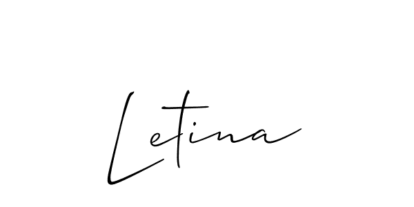 Use a signature maker to create a handwritten signature online. With this signature software, you can design (Allison_Script) your own signature for name Letina. Letina signature style 2 images and pictures png