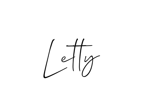 Use a signature maker to create a handwritten signature online. With this signature software, you can design (Allison_Script) your own signature for name Letty. Letty signature style 2 images and pictures png