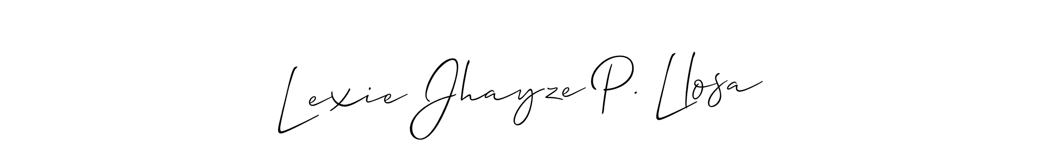 Make a short Lexie Jhayze P. Llosa signature style. Manage your documents anywhere anytime using Allison_Script. Create and add eSignatures, submit forms, share and send files easily. Lexie Jhayze P. Llosa signature style 2 images and pictures png