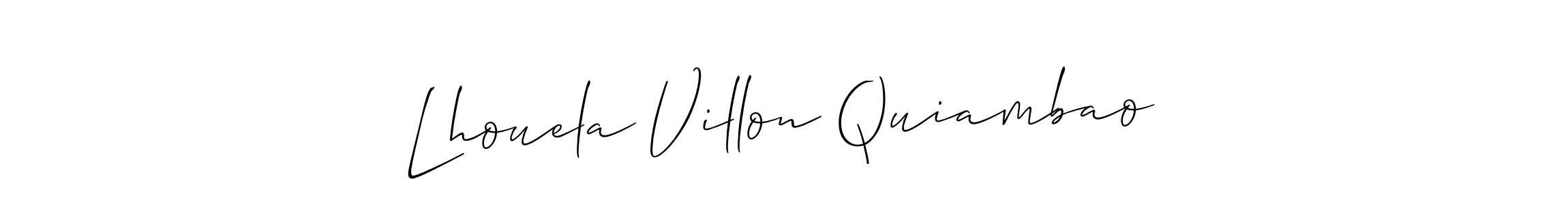 How to make Lhouela Villon Quiambao name signature. Use Allison_Script style for creating short signs online. This is the latest handwritten sign. Lhouela Villon Quiambao signature style 2 images and pictures png