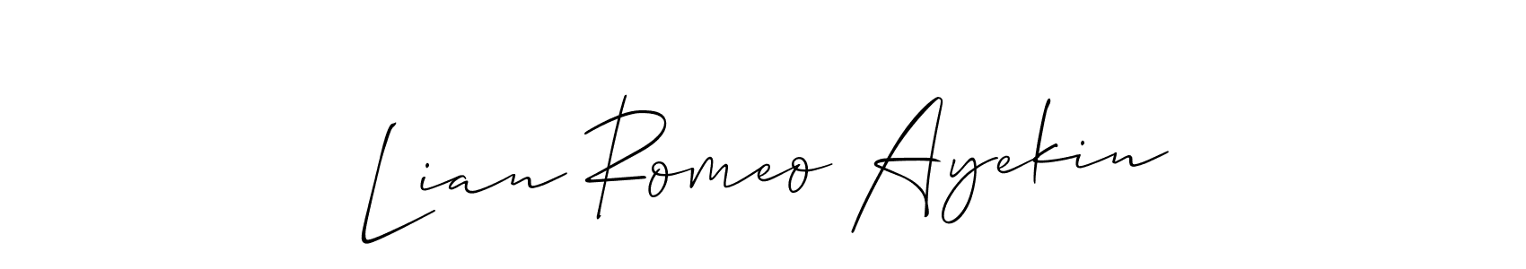 You can use this online signature creator to create a handwritten signature for the name Lian Romeo Ayekin. This is the best online autograph maker. Lian Romeo Ayekin signature style 2 images and pictures png