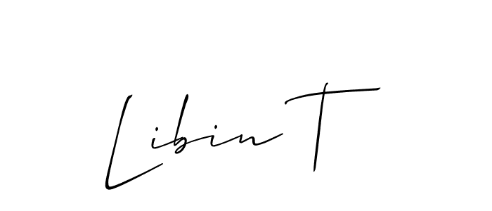 if you are searching for the best signature style for your name Libin T. so please give up your signature search. here we have designed multiple signature styles  using Allison_Script. Libin T signature style 2 images and pictures png