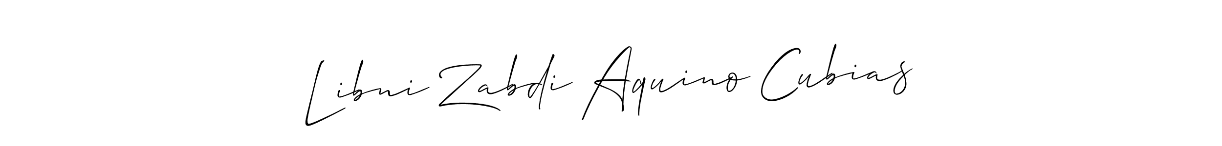 Allison_Script is a professional signature style that is perfect for those who want to add a touch of class to their signature. It is also a great choice for those who want to make their signature more unique. Get Libni Zabdi Aquino Cubias name to fancy signature for free. Libni Zabdi Aquino Cubias signature style 2 images and pictures png