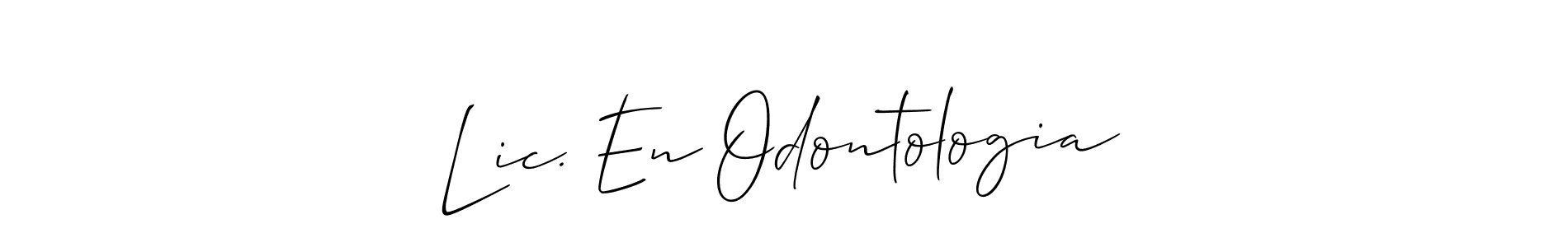 The best way (Allison_Script) to make a short signature is to pick only two or three words in your name. The name Lic. En Odontologia include a total of six letters. For converting this name. Lic. En Odontologia signature style 2 images and pictures png