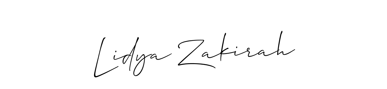 Allison_Script is a professional signature style that is perfect for those who want to add a touch of class to their signature. It is also a great choice for those who want to make their signature more unique. Get Lidya Zakirah name to fancy signature for free. Lidya Zakirah signature style 2 images and pictures png