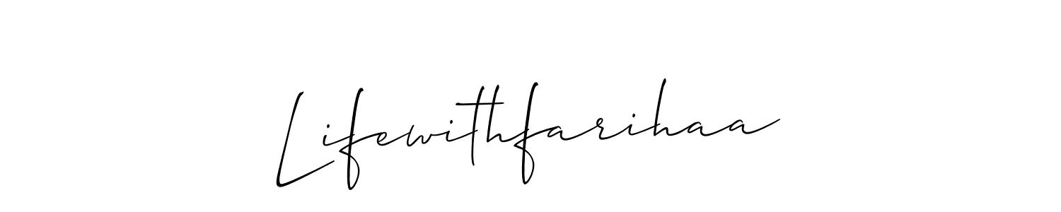 Also we have Lifewithfarihaa name is the best signature style. Create professional handwritten signature collection using Allison_Script autograph style. Lifewithfarihaa signature style 2 images and pictures png