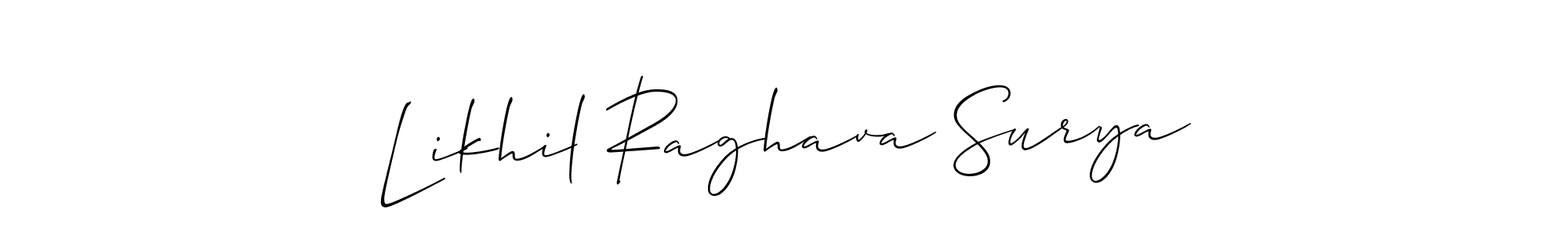 You can use this online signature creator to create a handwritten signature for the name Likhil Raghava Surya. This is the best online autograph maker. Likhil Raghava Surya signature style 2 images and pictures png