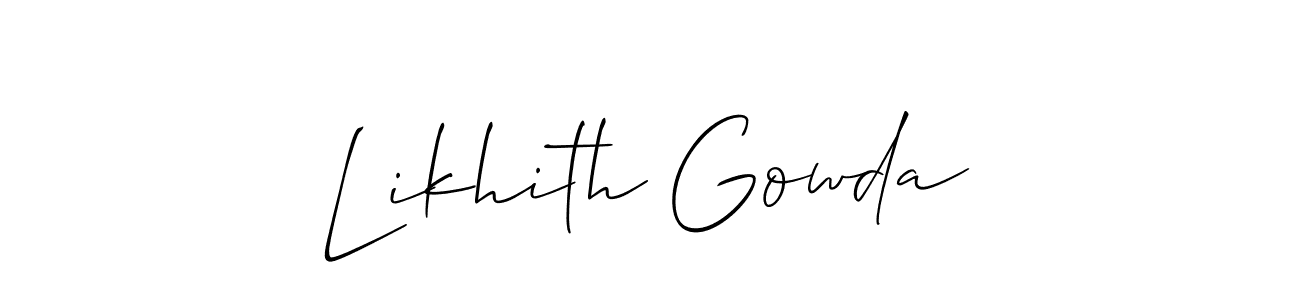 The best way (Allison_Script) to make a short signature is to pick only two or three words in your name. The name Likhith Gowda include a total of six letters. For converting this name. Likhith Gowda signature style 2 images and pictures png