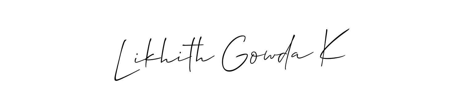 How to make Likhith Gowda K name signature. Use Allison_Script style for creating short signs online. This is the latest handwritten sign. Likhith Gowda K signature style 2 images and pictures png