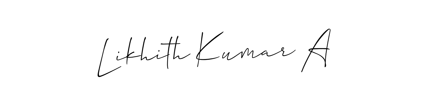 Similarly Allison_Script is the best handwritten signature design. Signature creator online .You can use it as an online autograph creator for name Likhith Kumar A. Likhith Kumar A signature style 2 images and pictures png