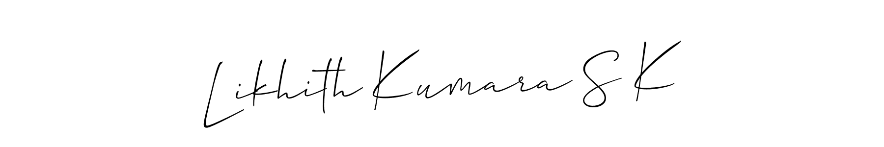 Allison_Script is a professional signature style that is perfect for those who want to add a touch of class to their signature. It is also a great choice for those who want to make their signature more unique. Get Likhith Kumara S K name to fancy signature for free. Likhith Kumara S K signature style 2 images and pictures png