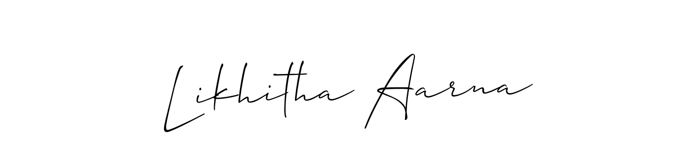 Allison_Script is a professional signature style that is perfect for those who want to add a touch of class to their signature. It is also a great choice for those who want to make their signature more unique. Get Likhitha Aarna name to fancy signature for free. Likhitha Aarna signature style 2 images and pictures png
