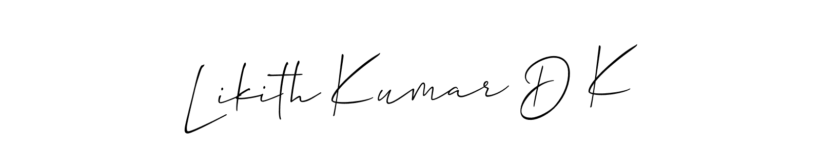 Allison_Script is a professional signature style that is perfect for those who want to add a touch of class to their signature. It is also a great choice for those who want to make their signature more unique. Get Likith Kumar D K name to fancy signature for free. Likith Kumar D K signature style 2 images and pictures png
