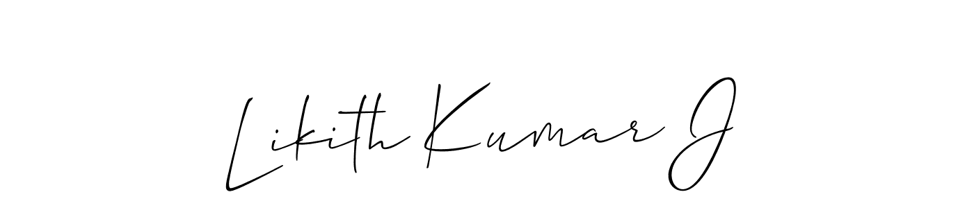 The best way (Allison_Script) to make a short signature is to pick only two or three words in your name. The name Likith Kumar J include a total of six letters. For converting this name. Likith Kumar J signature style 2 images and pictures png