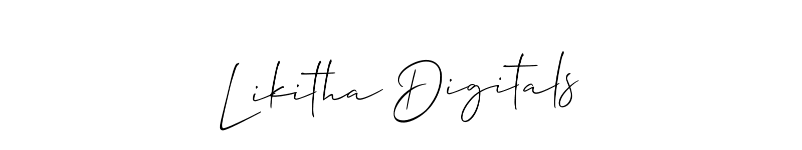 The best way (Allison_Script) to make a short signature is to pick only two or three words in your name. The name Likitha Digitals include a total of six letters. For converting this name. Likitha Digitals signature style 2 images and pictures png