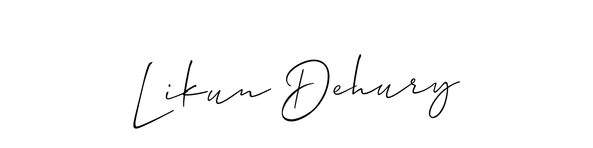Create a beautiful signature design for name Likun Dehury. With this signature (Allison_Script) fonts, you can make a handwritten signature for free. Likun Dehury signature style 2 images and pictures png