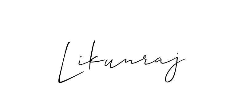 The best way (Allison_Script) to make a short signature is to pick only two or three words in your name. The name Likunraj include a total of six letters. For converting this name. Likunraj signature style 2 images and pictures png
