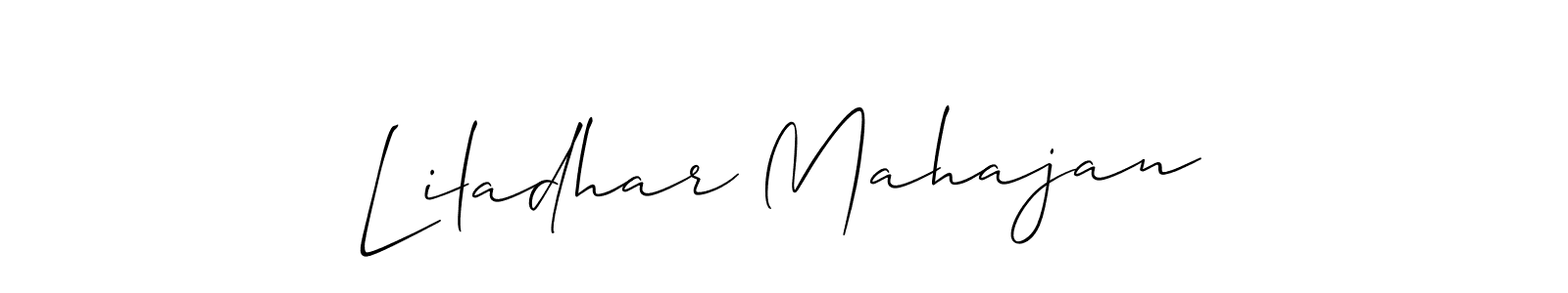 The best way (Allison_Script) to make a short signature is to pick only two or three words in your name. The name Liladhar Mahajan include a total of six letters. For converting this name. Liladhar Mahajan signature style 2 images and pictures png