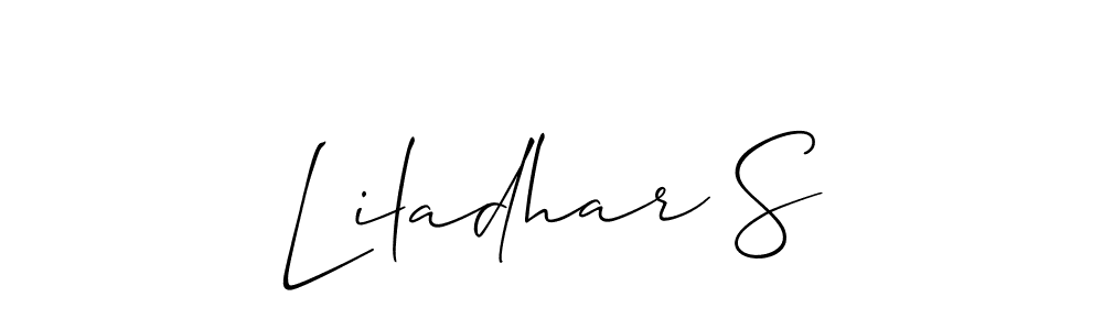 The best way (Allison_Script) to make a short signature is to pick only two or three words in your name. The name Liladhar S include a total of six letters. For converting this name. Liladhar S signature style 2 images and pictures png