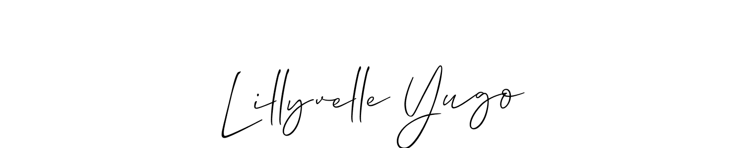 if you are searching for the best signature style for your name Lillyvelle Yugo. so please give up your signature search. here we have designed multiple signature styles  using Allison_Script. Lillyvelle Yugo signature style 2 images and pictures png