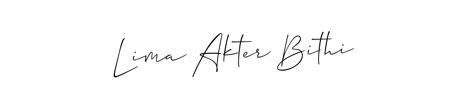 Also You can easily find your signature by using the search form. We will create Lima Akter Bithi name handwritten signature images for you free of cost using Allison_Script sign style. Lima Akter Bithi signature style 2 images and pictures png