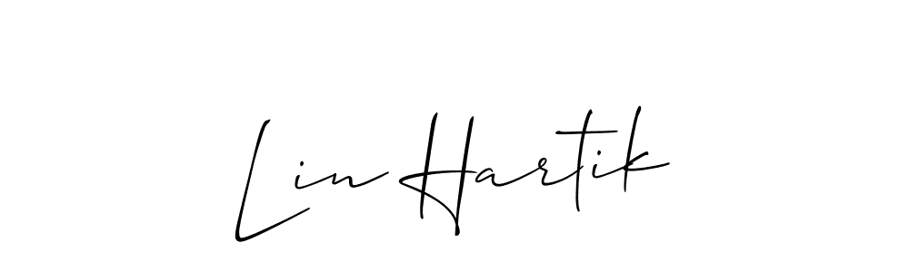 The best way (Allison_Script) to make a short signature is to pick only two or three words in your name. The name Lin Hartik include a total of six letters. For converting this name. Lin Hartik signature style 2 images and pictures png