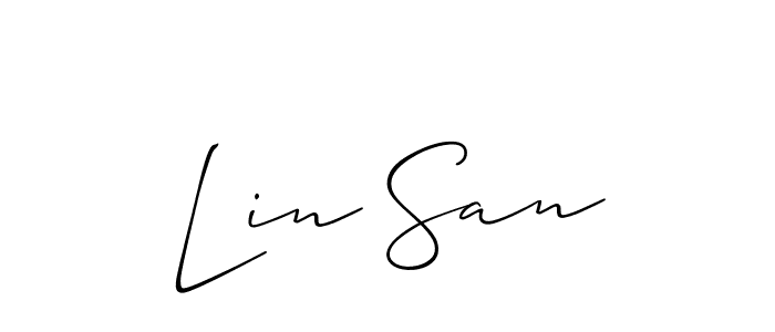 How to make Lin San name signature. Use Allison_Script style for creating short signs online. This is the latest handwritten sign. Lin San signature style 2 images and pictures png