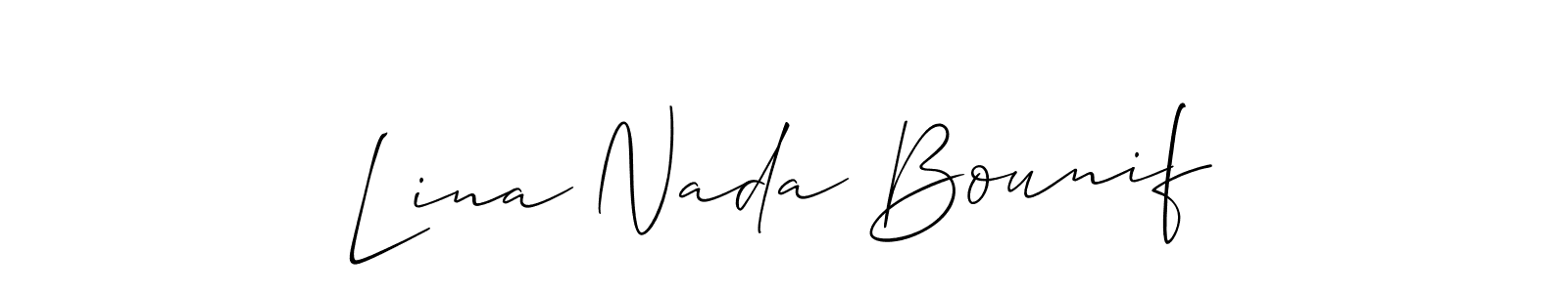 Make a beautiful signature design for name Lina Nada Bounif. With this signature (Allison_Script) style, you can create a handwritten signature for free. Lina Nada Bounif signature style 2 images and pictures png
