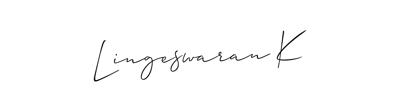The best way (Allison_Script) to make a short signature is to pick only two or three words in your name. The name Lingeswaran K include a total of six letters. For converting this name. Lingeswaran K signature style 2 images and pictures png