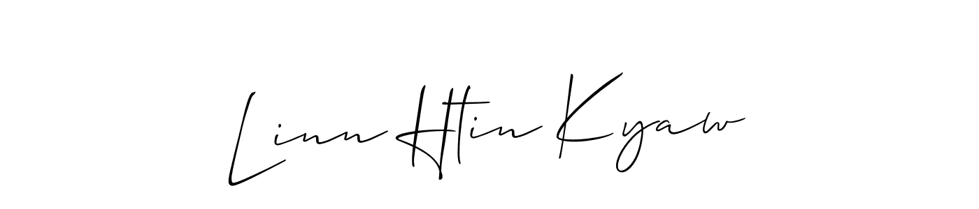 The best way (Allison_Script) to make a short signature is to pick only two or three words in your name. The name Linn Htin Kyaw include a total of six letters. For converting this name. Linn Htin Kyaw signature style 2 images and pictures png