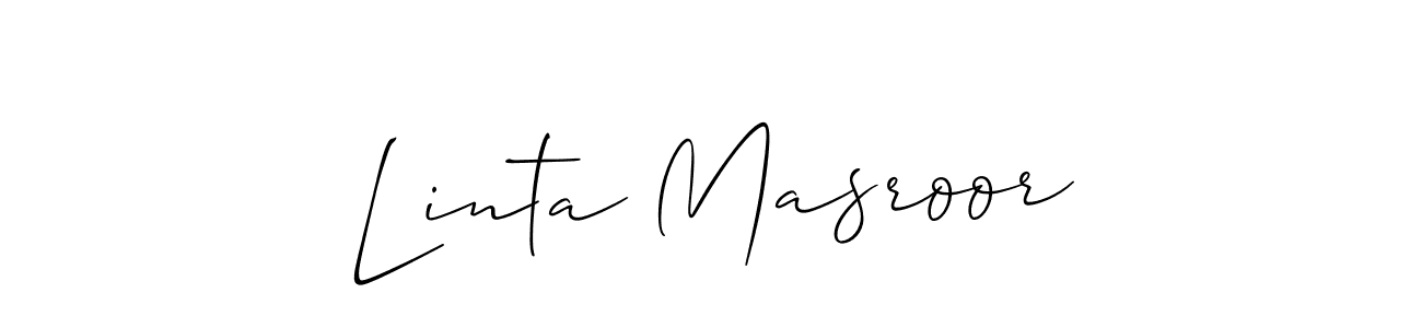The best way (Allison_Script) to make a short signature is to pick only two or three words in your name. The name Linta Masroor include a total of six letters. For converting this name. Linta Masroor signature style 2 images and pictures png