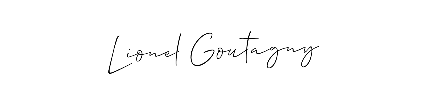 The best way (Allison_Script) to make a short signature is to pick only two or three words in your name. The name Lionel Goutagny include a total of six letters. For converting this name. Lionel Goutagny signature style 2 images and pictures png