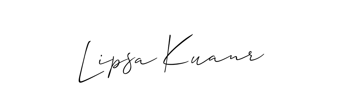 The best way (Allison_Script) to make a short signature is to pick only two or three words in your name. The name Lipsa Kuanr include a total of six letters. For converting this name. Lipsa Kuanr signature style 2 images and pictures png