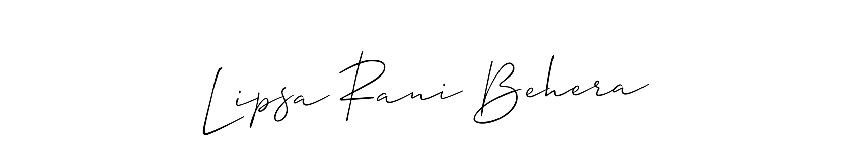 Make a beautiful signature design for name Lipsa Rani Behera. With this signature (Allison_Script) style, you can create a handwritten signature for free. Lipsa Rani Behera signature style 2 images and pictures png