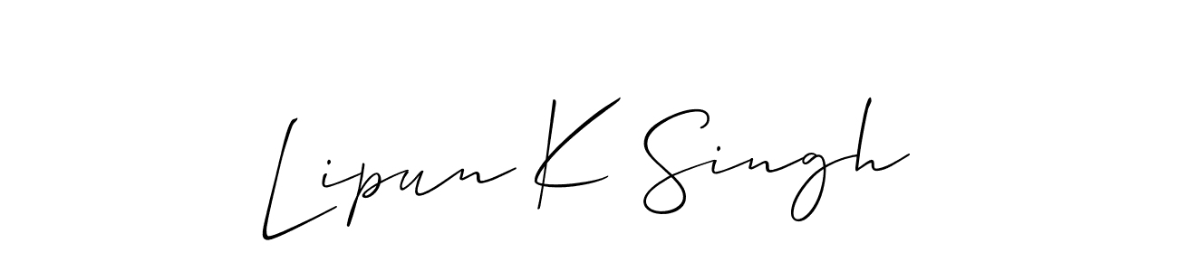 if you are searching for the best signature style for your name Lipun K Singh. so please give up your signature search. here we have designed multiple signature styles  using Allison_Script. Lipun K Singh signature style 2 images and pictures png