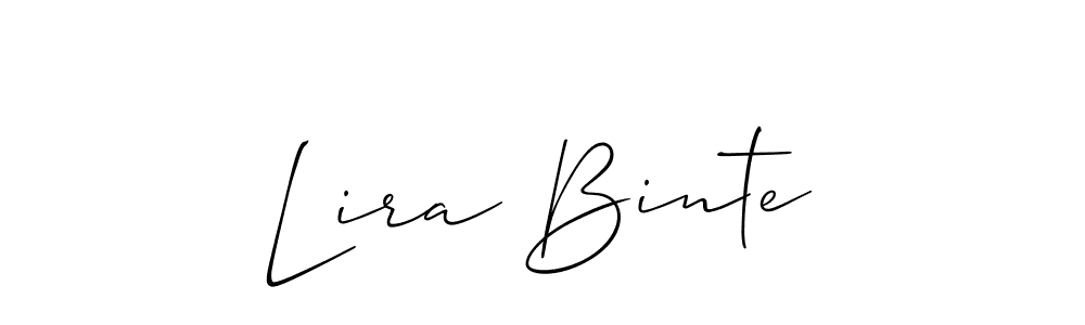 Make a beautiful signature design for name Lira Binte. With this signature (Allison_Script) style, you can create a handwritten signature for free. Lira Binte signature style 2 images and pictures png