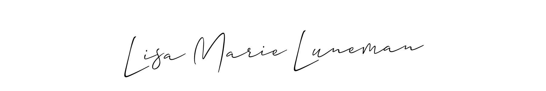 The best way (Allison_Script) to make a short signature is to pick only two or three words in your name. The name Lisa Marie Luneman include a total of six letters. For converting this name. Lisa Marie Luneman signature style 2 images and pictures png