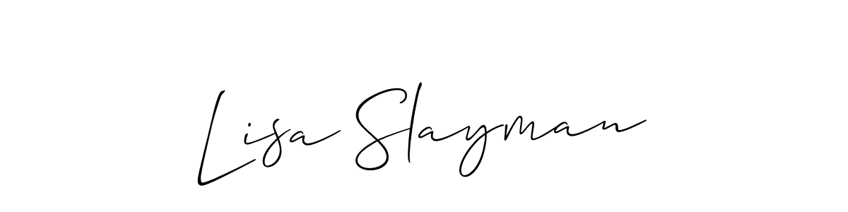 Allison_Script is a professional signature style that is perfect for those who want to add a touch of class to their signature. It is also a great choice for those who want to make their signature more unique. Get Lisa Slayman name to fancy signature for free. Lisa Slayman signature style 2 images and pictures png