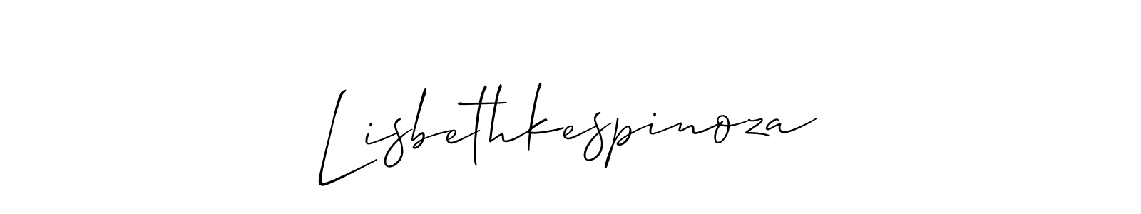 This is the best signature style for the Lisbethkespinoza name. Also you like these signature font (Allison_Script). Mix name signature. Lisbethkespinoza signature style 2 images and pictures png