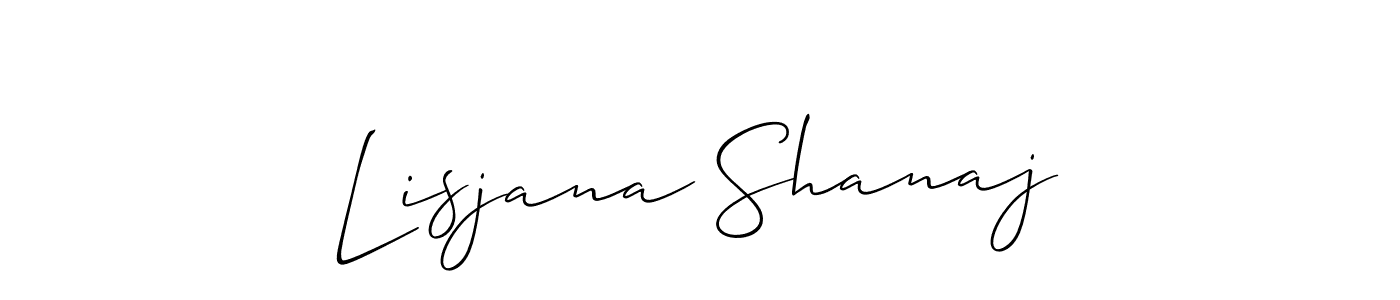 The best way (Allison_Script) to make a short signature is to pick only two or three words in your name. The name Lisjana Shanaj include a total of six letters. For converting this name. Lisjana Shanaj signature style 2 images and pictures png