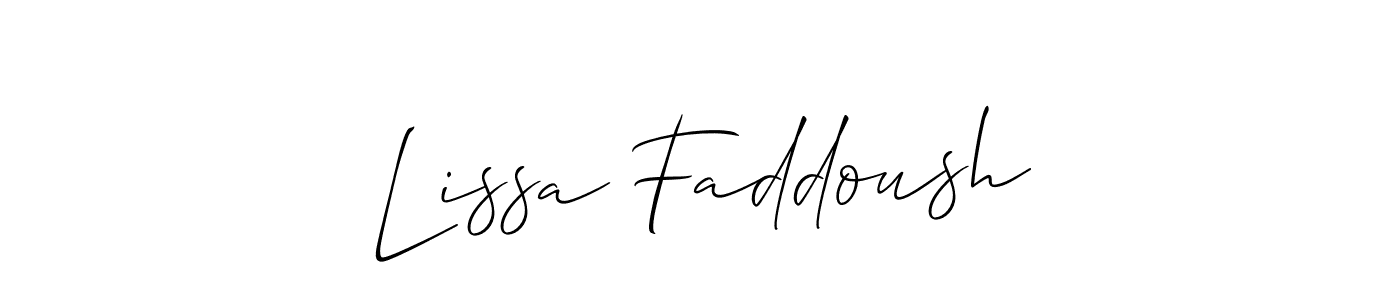 if you are searching for the best signature style for your name Lissa Faddoush. so please give up your signature search. here we have designed multiple signature styles  using Allison_Script. Lissa Faddoush signature style 2 images and pictures png