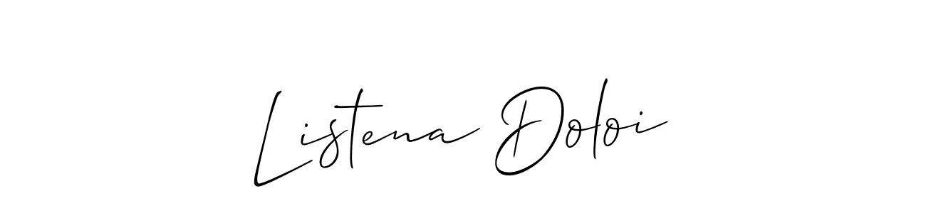 The best way (Allison_Script) to make a short signature is to pick only two or three words in your name. The name Listena Doloi include a total of six letters. For converting this name. Listena Doloi signature style 2 images and pictures png