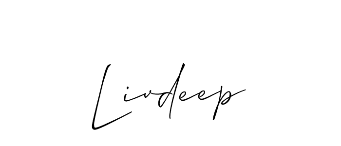 The best way (Allison_Script) to make a short signature is to pick only two or three words in your name. The name Livdeep include a total of six letters. For converting this name. Livdeep signature style 2 images and pictures png