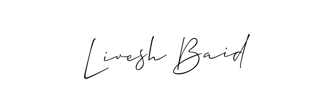 The best way (Allison_Script) to make a short signature is to pick only two or three words in your name. The name Livesh Baid include a total of six letters. For converting this name. Livesh Baid signature style 2 images and pictures png
