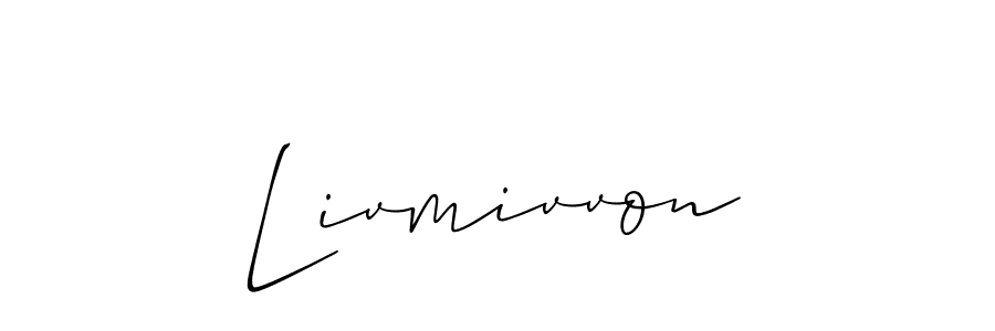 How to make Livmivvon name signature. Use Allison_Script style for creating short signs online. This is the latest handwritten sign. Livmivvon signature style 2 images and pictures png